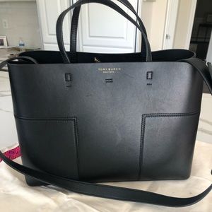 Tory Burch black leather tote with removable strap